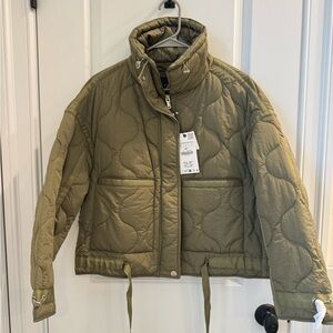 Zara Water Repellent Olive Quilted Jacket NWT